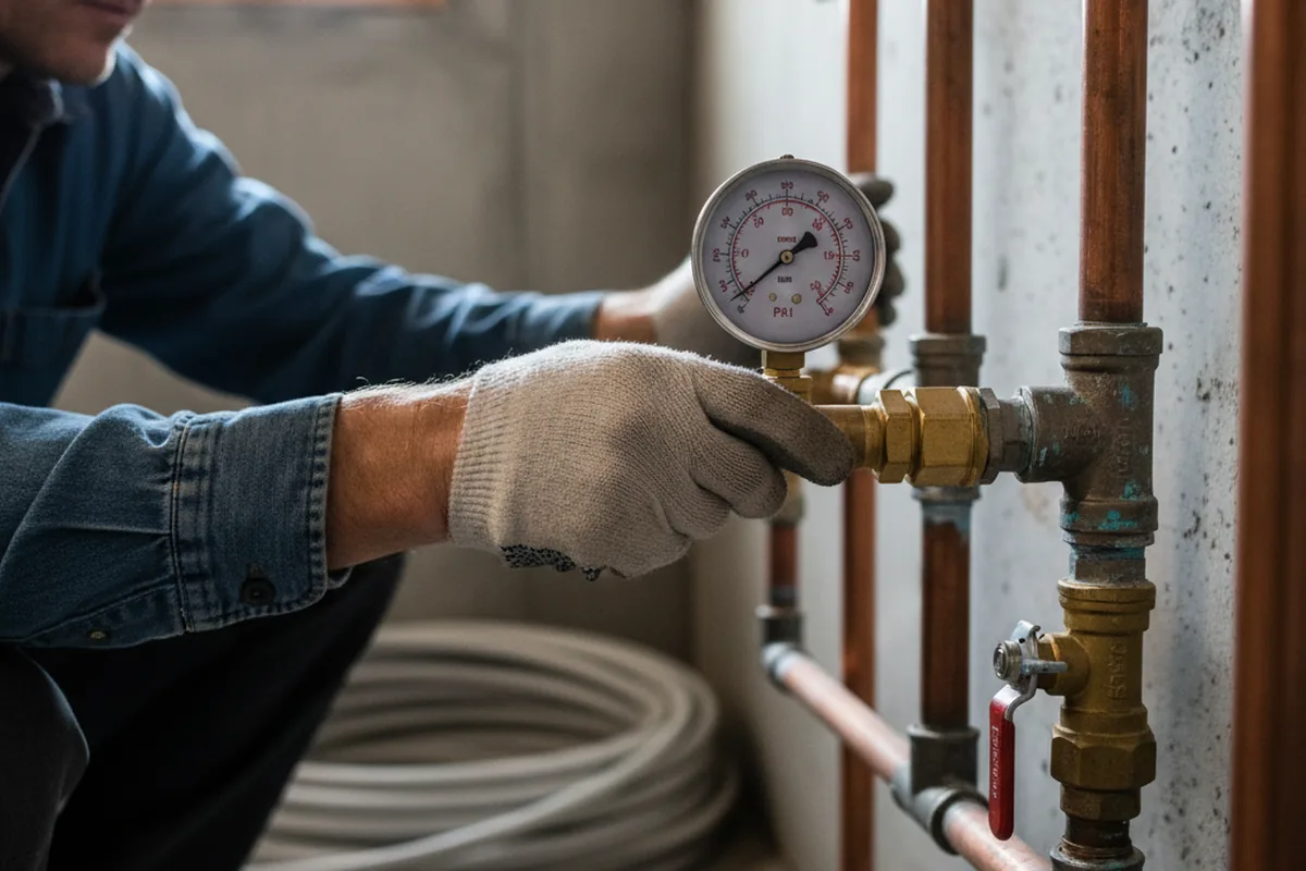 Pressure testing a repaired line during Water Line Repair in Port Washington